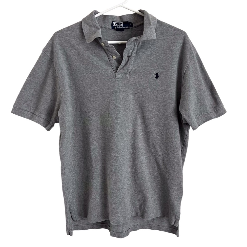 Polo Ralph Lauren Vintage Men’s Short Sleeve Shirt Grey Navy Pony Cotton Large
